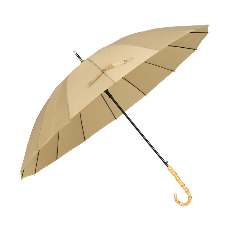 天然竹弧形手柄16罗纹雨伞