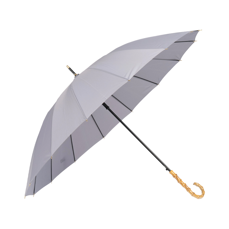 天然竹弧形手柄16罗纹雨伞